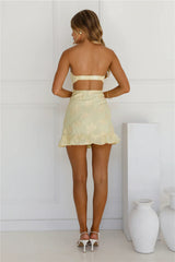Strapless, floral print, resort-style mini dress