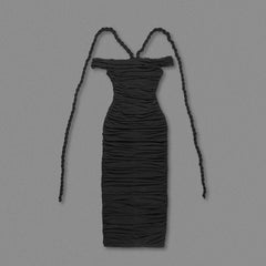 Black & White Off-Shoulder Braided Gowns