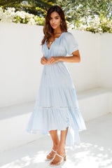 ladiesstreet High Above The Clouds Midi Dress Blue Button front Slip-on style Rayon Elasticised waist Dresses