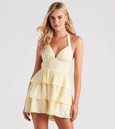 Sunset-inspired, ruffled A-line mini skirt