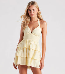 Sunset-inspired, ruffled A-line mini skirt