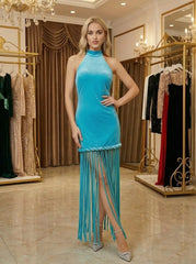 Royal Blue Sequin Mermaid Evening Gown with Beaded Details