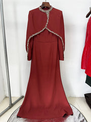 Navy Blue Satin Evening Gown with Crystal Embellishments & Sweetheart Neckline