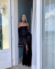 Black Lace Corset Sheer Gown