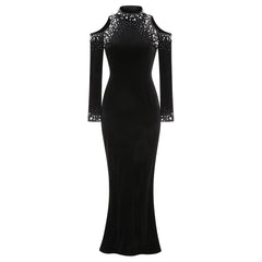 Black Velvet Cold-Shoulder Gown