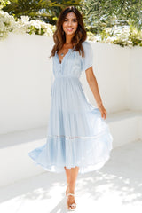 ladiesstreet High Above The Clouds Midi Dress Blue Button front Slip-on style Rayon Elasticised waist Dresses