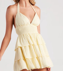 Sunset-inspired, ruffled A-line mini skirt